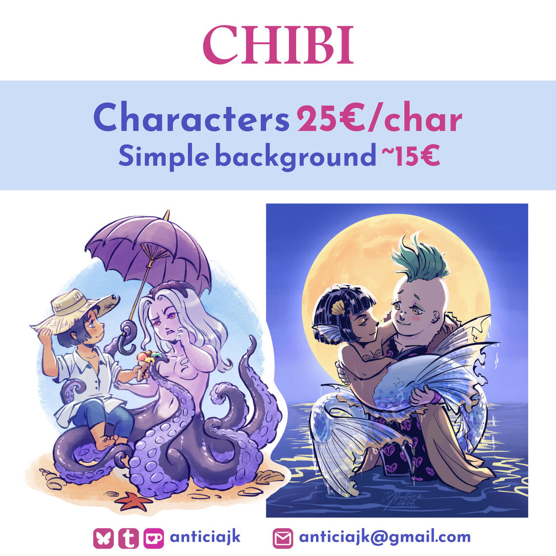 chibi prices: 25$ / characters, background: 10$