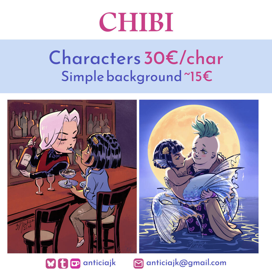 CHIBI CATEGORY: - 30€ / characters - Background: around 15$